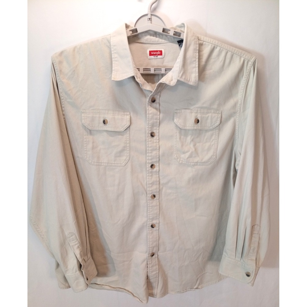 Wrangler Long Sleeve Button Down Men's Thick Shirt, 2XL, Light Khaki